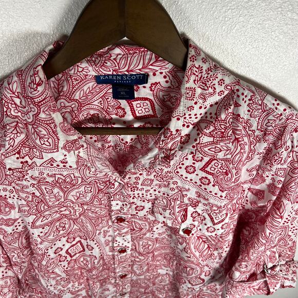 Karen Scott Petites Women's red and white paisley button-down blouse - Picture 6 of 12
